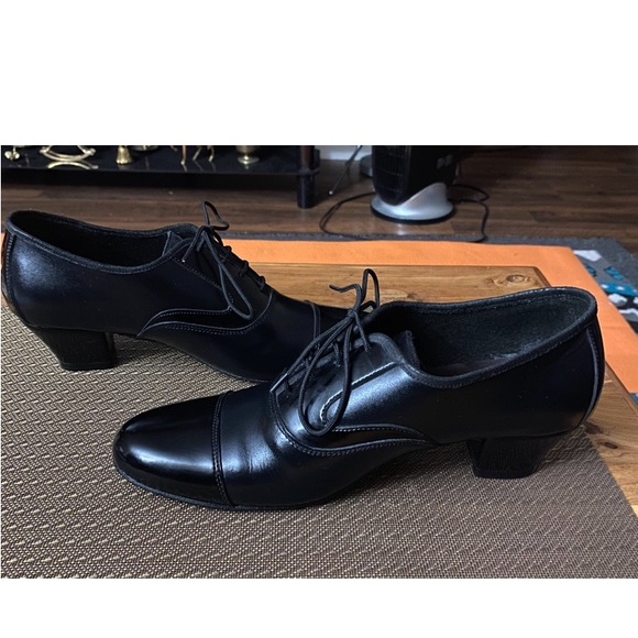 Men’s Black Leather/Black Patent Latin Dance / tuxedo dress shoes - Picture 2 of 14